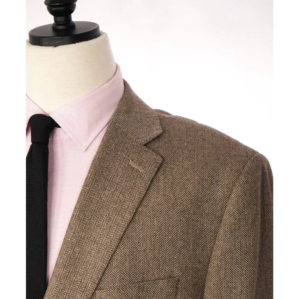 $1,295 SAKS 5TH AVE - Brown Herringbone Cashmere Blazer - 50R